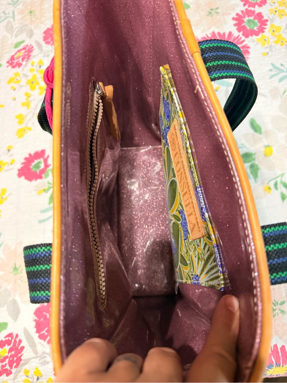 Consuela Glittery Navy Patent Chica Tote Bag with Multicolor Accents - Picture 4 of 8